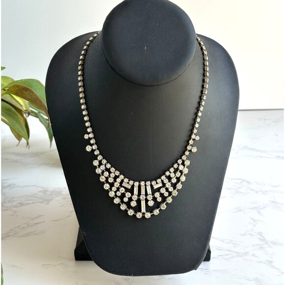 Vintage 1940s Rhinestone Bib Necklace 15.5" - Picture 1 of 8